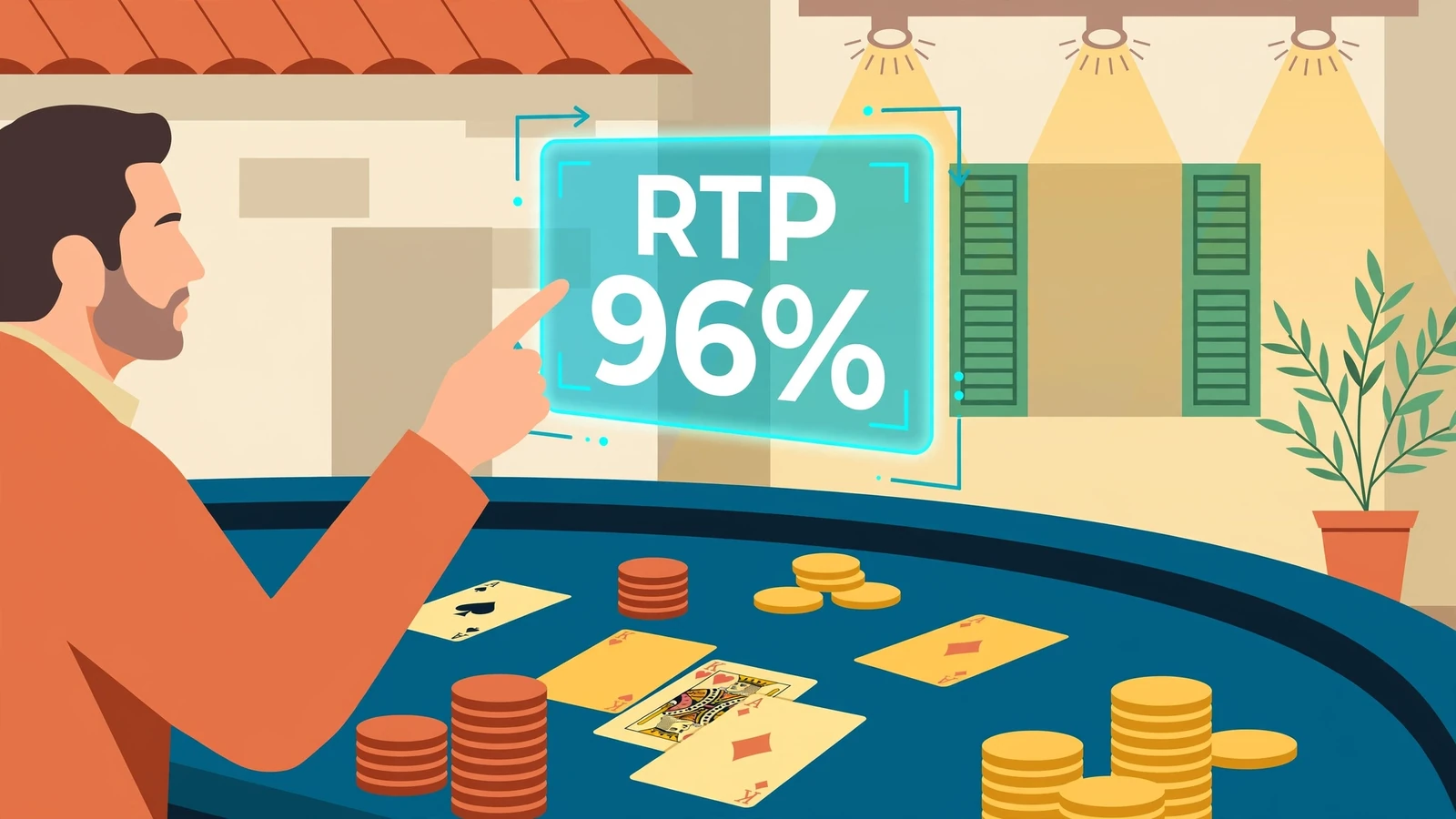 Mesa de casino con señal holográfica de RTP