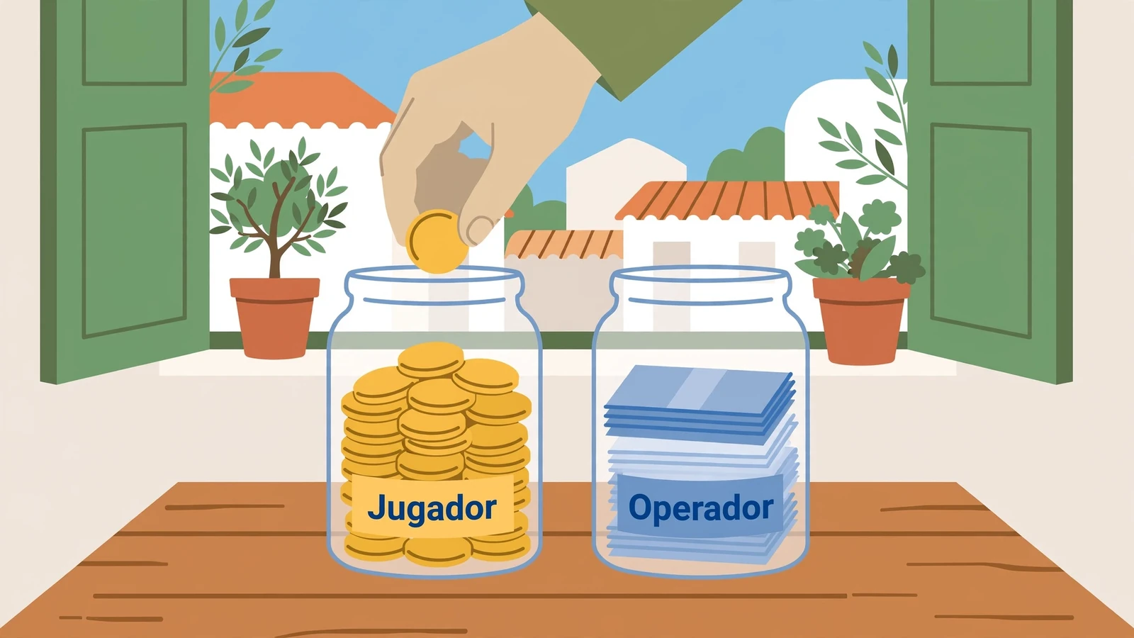 Frascos transparentes con monedas y billetes separados